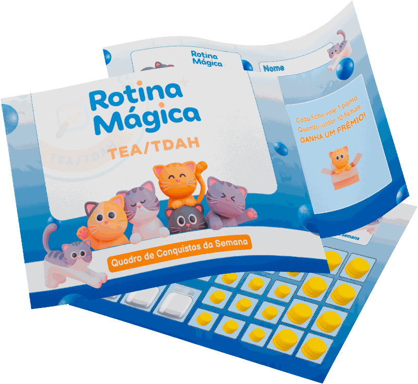 Criança segurando o quadro de rotina mágica